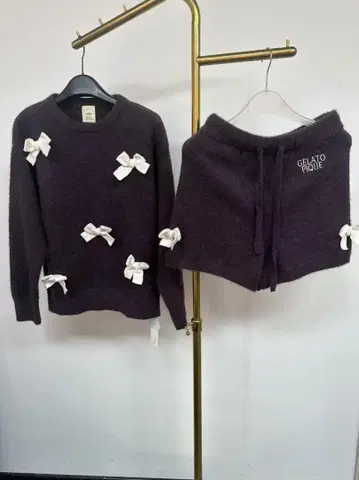 리본 풀오버 숏팬츠 세트 복슬복슬