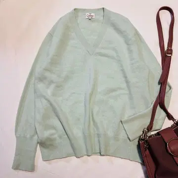 새상품급 23구 캐시미어100 V넥 민트 그린 온워드