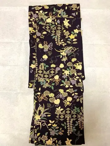 [ 새상품급 ] 네이비 꽃무늬 코몬 순수 실크