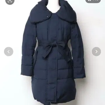 PLST 다운 코트 네이비 허리 벨트 포함