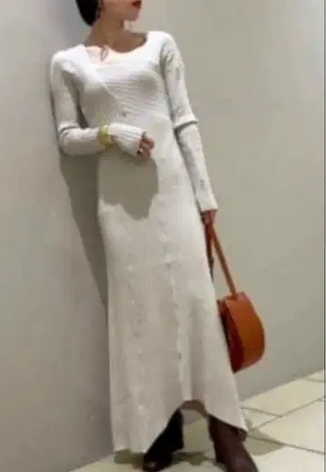 새상품급 프레이 아이디 롱 니트 원피스 아지메 헤매 리브 베이지