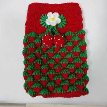 딸기 무늬 크로셰 뜨개질 스마트폰 파우치