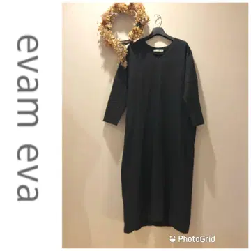 evam eva 블랙 V넥 롱 원피스 울 코튼 린넨