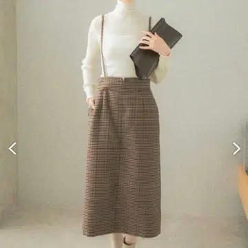 ROSSO 멀티 WAY 슬릿 타이트 스커트 브라운 체크 서스펜더