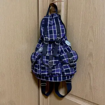 00s y2k 헤이세이 여자아이 백팩 체크 보라색