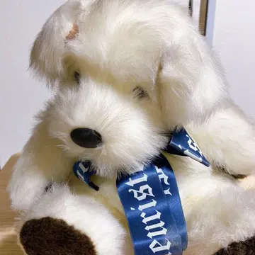 파란 리본 강아지 봉제 인형