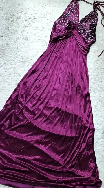 퍼플 비즈 장식 롱 드레스