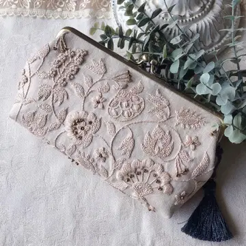 인도 사라사 무늬 가마구치 파우치 모리스 손자수 비즈자수 핸드메이드