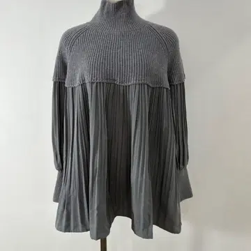 니트 절개 플리츠 튜닉 그레이 하이넥 M~L 루즈핏