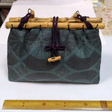 대나무 손잡이 일본 의류용 가방 그린과 블랙의 부채 문양 설날용