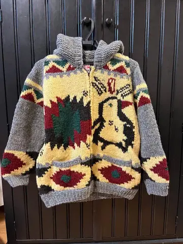 티티카카 지퍼 코위찬 니트 후드 부착 네팔제 프리 사이즈