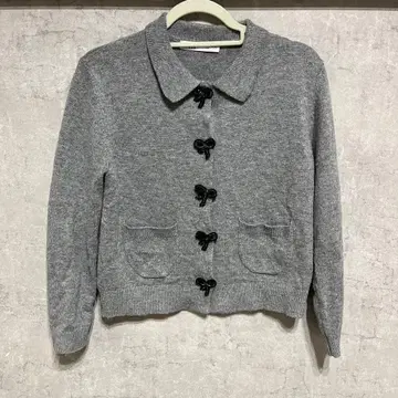 ZARA 리본 버튼 니트 자켓 가디건 그레이