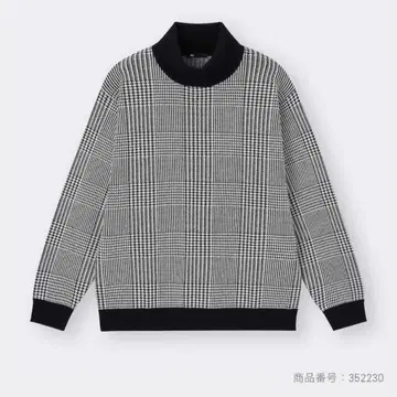 GU 스무스 니트 터틀넥 스웨터 (체크) BLACK XL