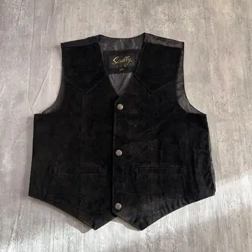 O482 90s 유로 Scully 돈피 스웨이드 천연 가죽 베스트 블랙