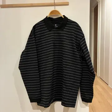 snow peak 블랙과 그레이 스트라이프 긴팔 피케 셔츠