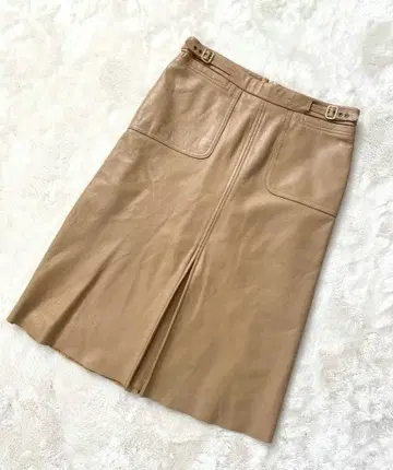 USA Williams 천연 가죽 가죽 스커트 실크 안감 플리츠 카멜