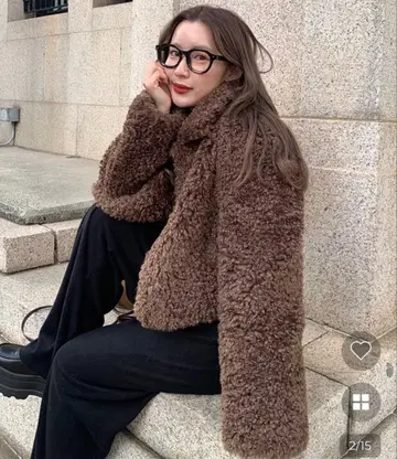 nugu 부클레 하이넥 자켓 아우터 푸들 브라운