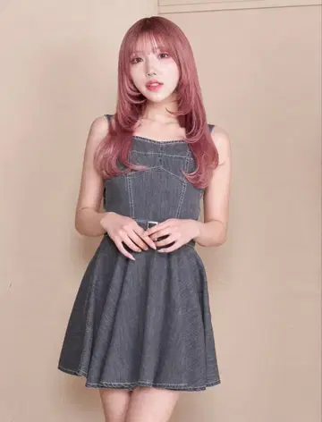 Darich 볼륨 플레어 데님 미니 원피스 BLK