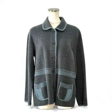 성인 고급 카라 부착 니트 자켓 배색 라인 포켓