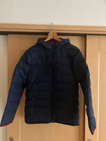 LAND'S END 후드 부착 다운 자켓 네이비/레드