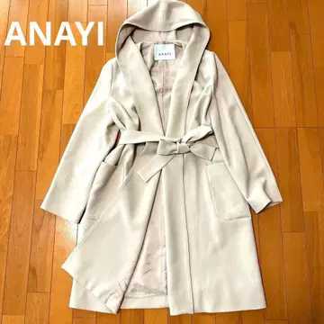 새상품급 ANAYI 더블 크로스 후드 코트 리본 벨트 롱 가운