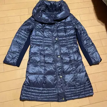 네이비 후드 부착 롱 코트