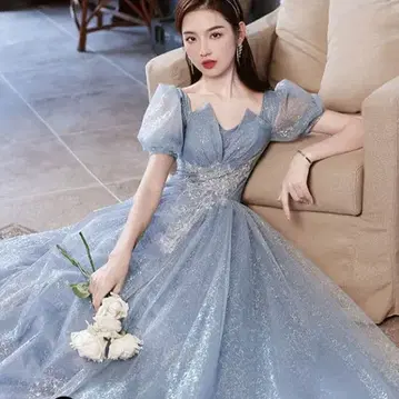 블루 퍼프 슬리브 드레스 축제 발표회 할로윈