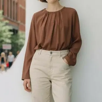 [빔즈] 크루넥 드레이프 블라우스 [38] 브라운