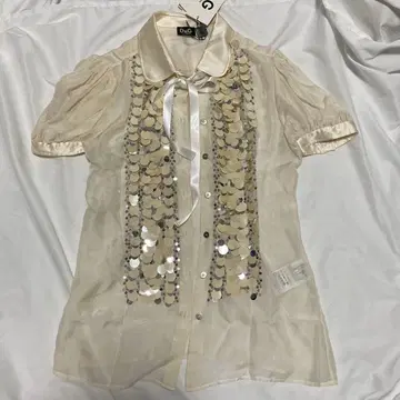 D&G 반팔 시어 셔츠 크림색