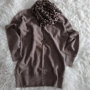 고급 알파카 100% V넥 스웨터 L 브라운