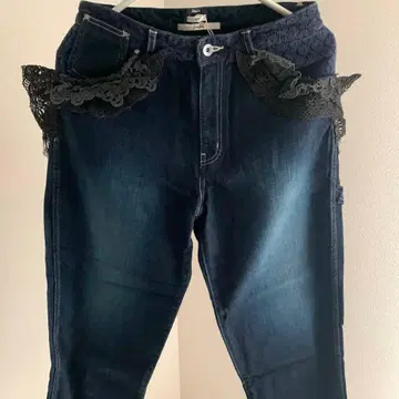 [ 미사용 ] YOiM fur fur*레이스 콜라주 데님