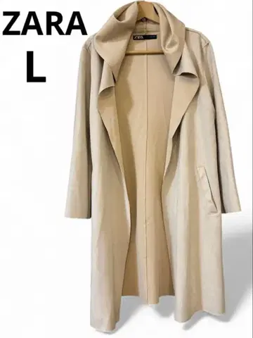 ZARA 베이지 페이크 스웨이드 후드 부착 롱 코트 L