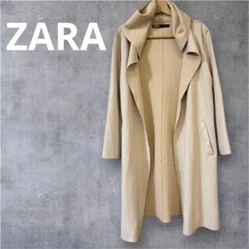 ZARA 베이지 페이크 스웨이드 후드 부착 롱 코트 L