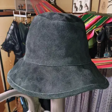 블랙 스웨이드 천연 가죽 버킷햇 M 사이즈 일본제