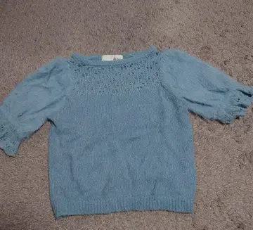 Lily Brown 반팔 니트 스카이블루 크림색