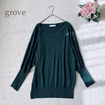 그로브 V넥 니트 긴팔 돌먼 슬리브 라메  M