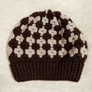 비니 14 니트 모자 꽃 손뜨개질 핸드메이드 모자 브라운 베이지