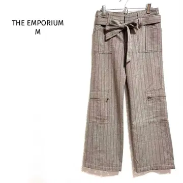 더 엠포리움 와이드 팬츠 리본 벨트 포함 헤링본 스트라이프