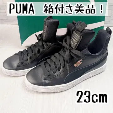 박스 포함 새상품급! PUMA 바스켓 피어 우먼 블랙 가죽 하이컷 텅