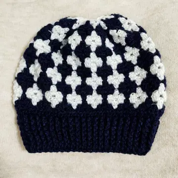 비니 15 니트 모자 꽃 손뜨개질 핸드메이드 모자 네이비 화이트