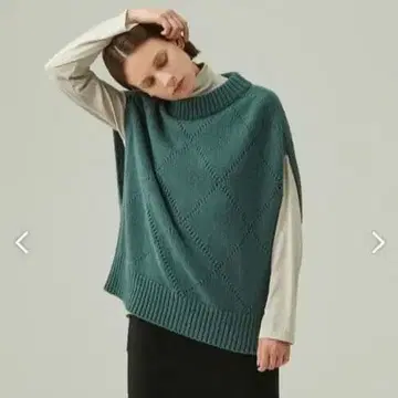 컨디션 최상 GALERIE VIE 파인 울 아이렛 빌드넥 베스트 그린