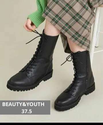 BEAUTY&YOUTH 가죽 미들 레이스업 부츠 37.5