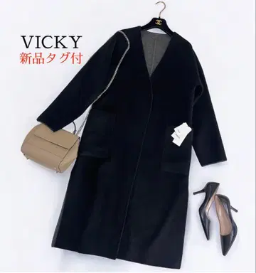 [택 포함 새상품] VICKY 비키 리버서블 노카라 코트 블랙