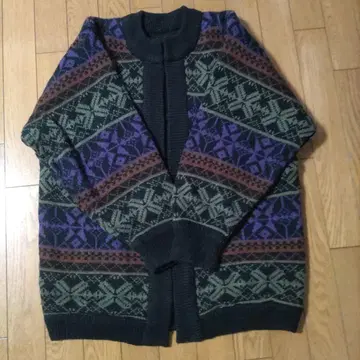 빈티지 80s 90s 리버서블 가디건 올 패턴 기하학 패턴 L