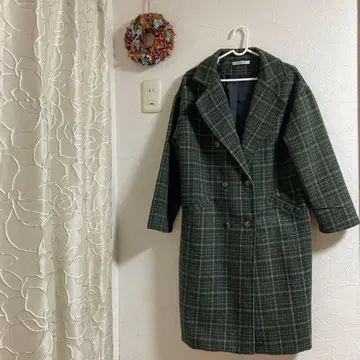 wordtrobe 그린 계열 체크 롱 코트