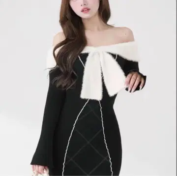 darich 리본 스티치 니트 롱 원피스 블랙 free