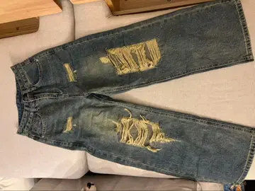 SHAGGIE 오로라 스톤 포함 데미지 빈티지 루즈 데님 팬츠