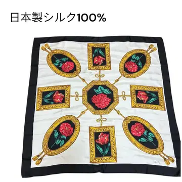 새상품급 일본제 실크 100% 스카프 로즈 디자인