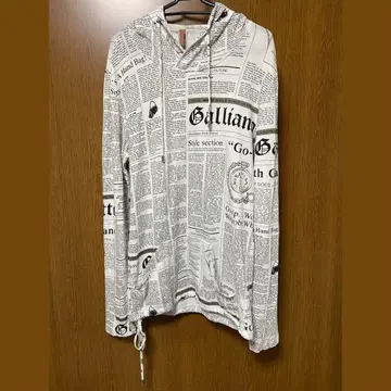 뉴스 페이퍼 프린트 후드 부착 후드티 XS 빈티지