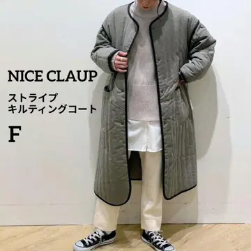 NICE CLAUP 퀼팅 롱 코트 충전솜 F 카키